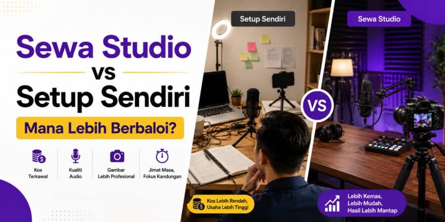 Sewa studio podcast atau setup sendiri untuk bisnes